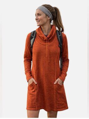 Kuhl Women's Lea Sweater Dress Long Sleeve Cowl Neck Pockets Rust Sz M